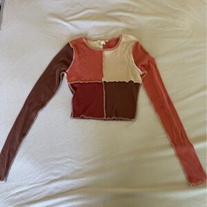 Full Tilt Pink and Cream Ribbed Top